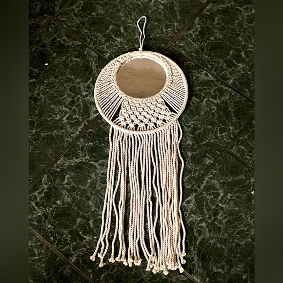 Hand Crafted Other - 🎅🏻 SALE! Handmade Cream Macrame Wall Hanging Mirror 24” long boho